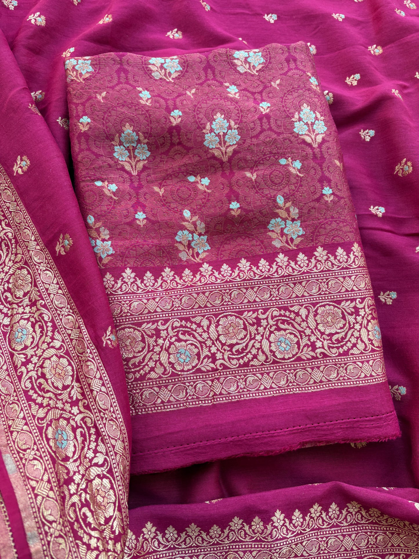Pink moonga silk kadhwa suit set