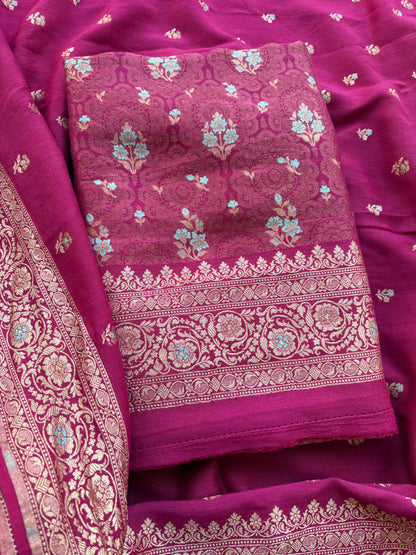 Pink moonga silk kadhwa suit set