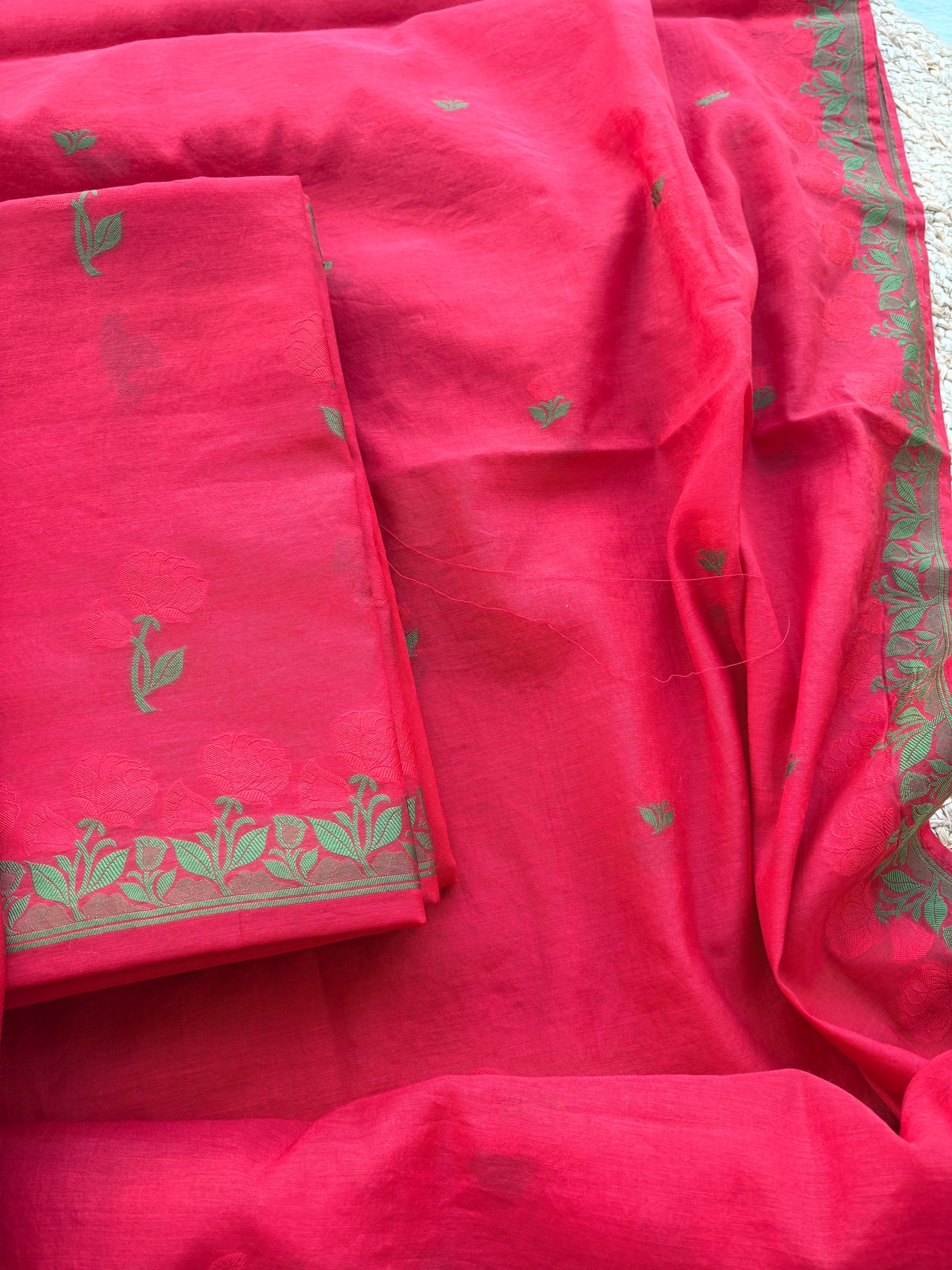 Red Chanderi Resham weaving Chanderi Suit set
