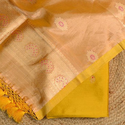 Yellow Chiniya silk suit with tissue dupatta
