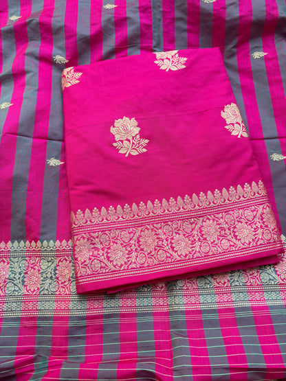 Pink katan by katan silk kadhwa suit set with stripe katan dupatta