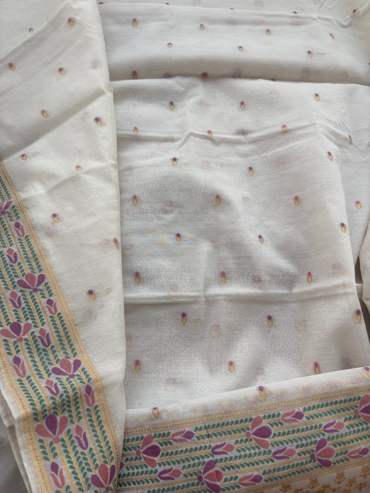 White base Chanderi weaving flower suit set