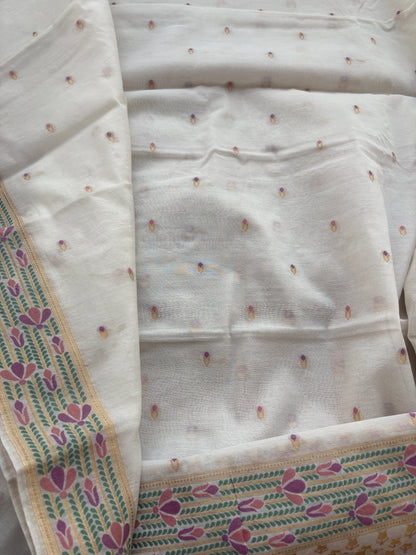 White base Chanderi weaving flower suit set