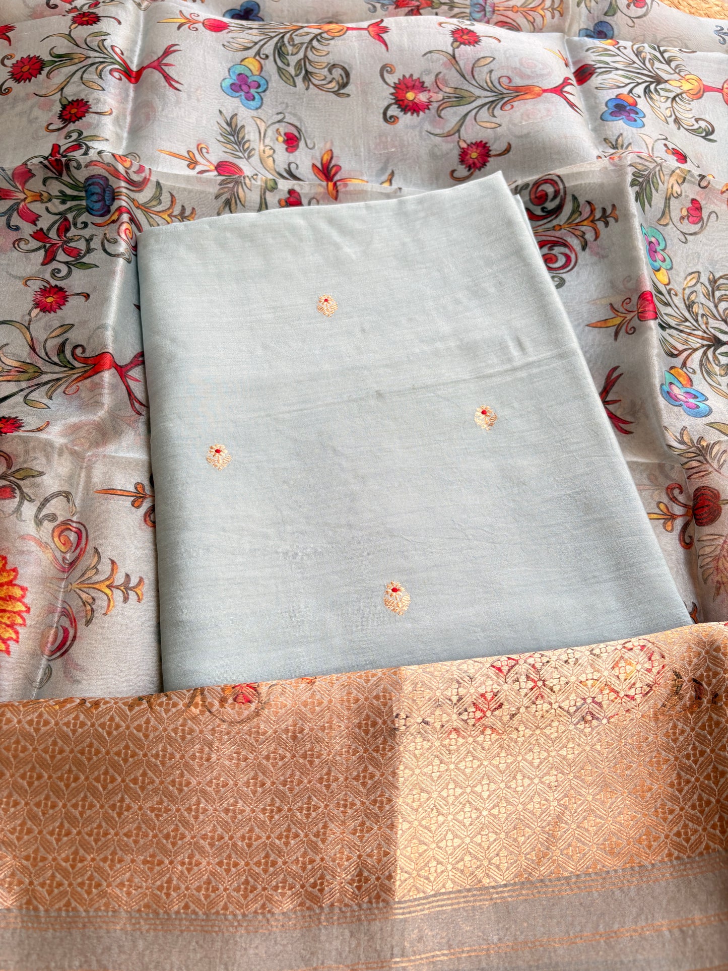 Light blue handloom silk suit set