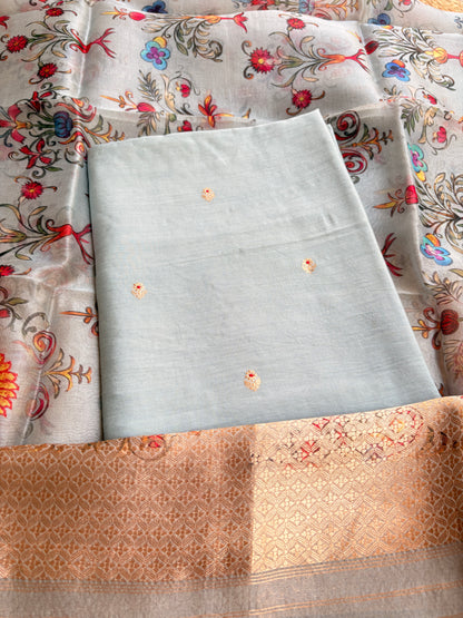 Light blue handloom silk suit set