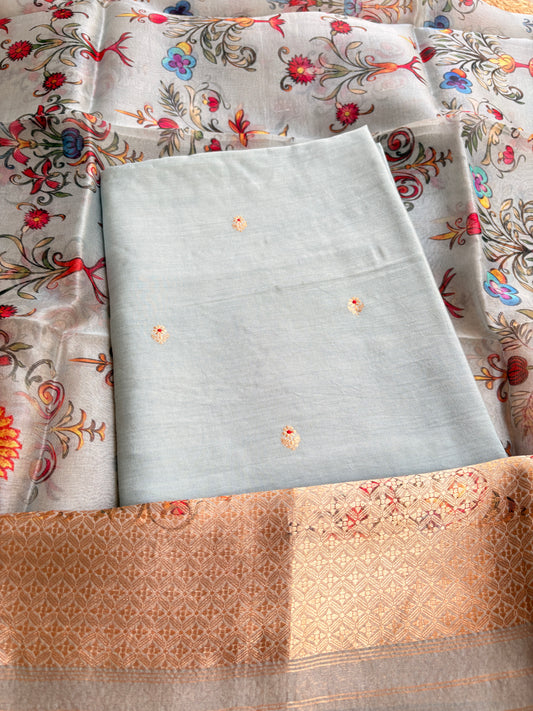 Light blue handloom silk suit set