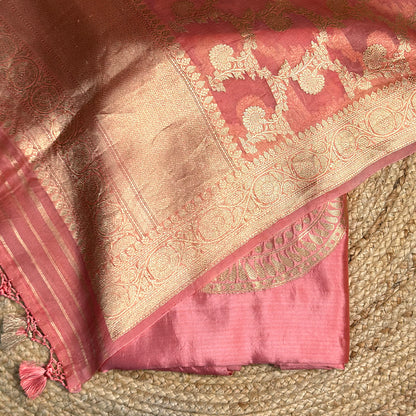 Peach mango silk suit with jaal dupatta