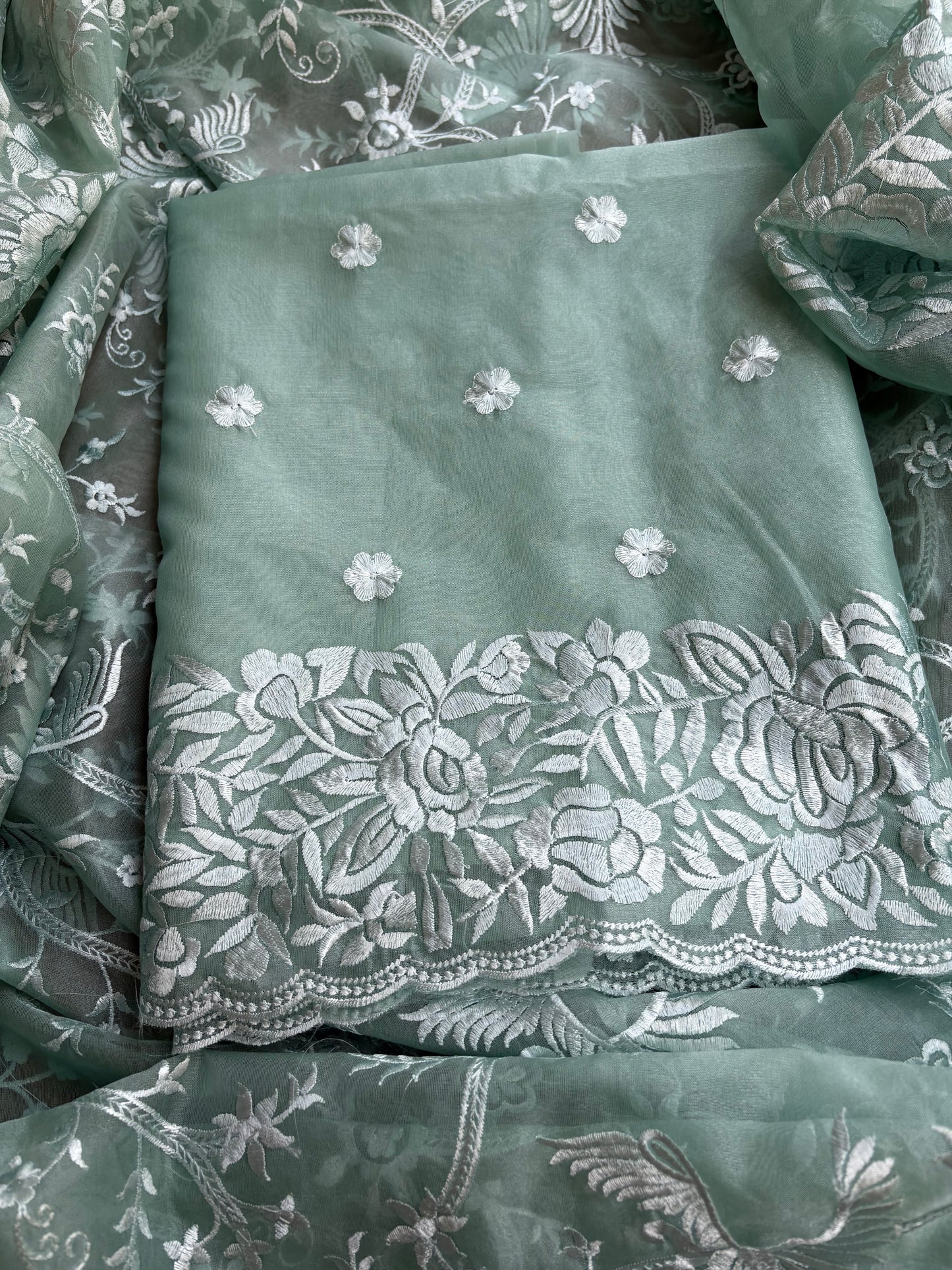 Green kora embroidered 3 piece suit set