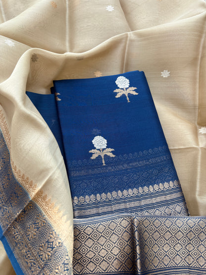 Blue kora silk suit with shaded dupatta