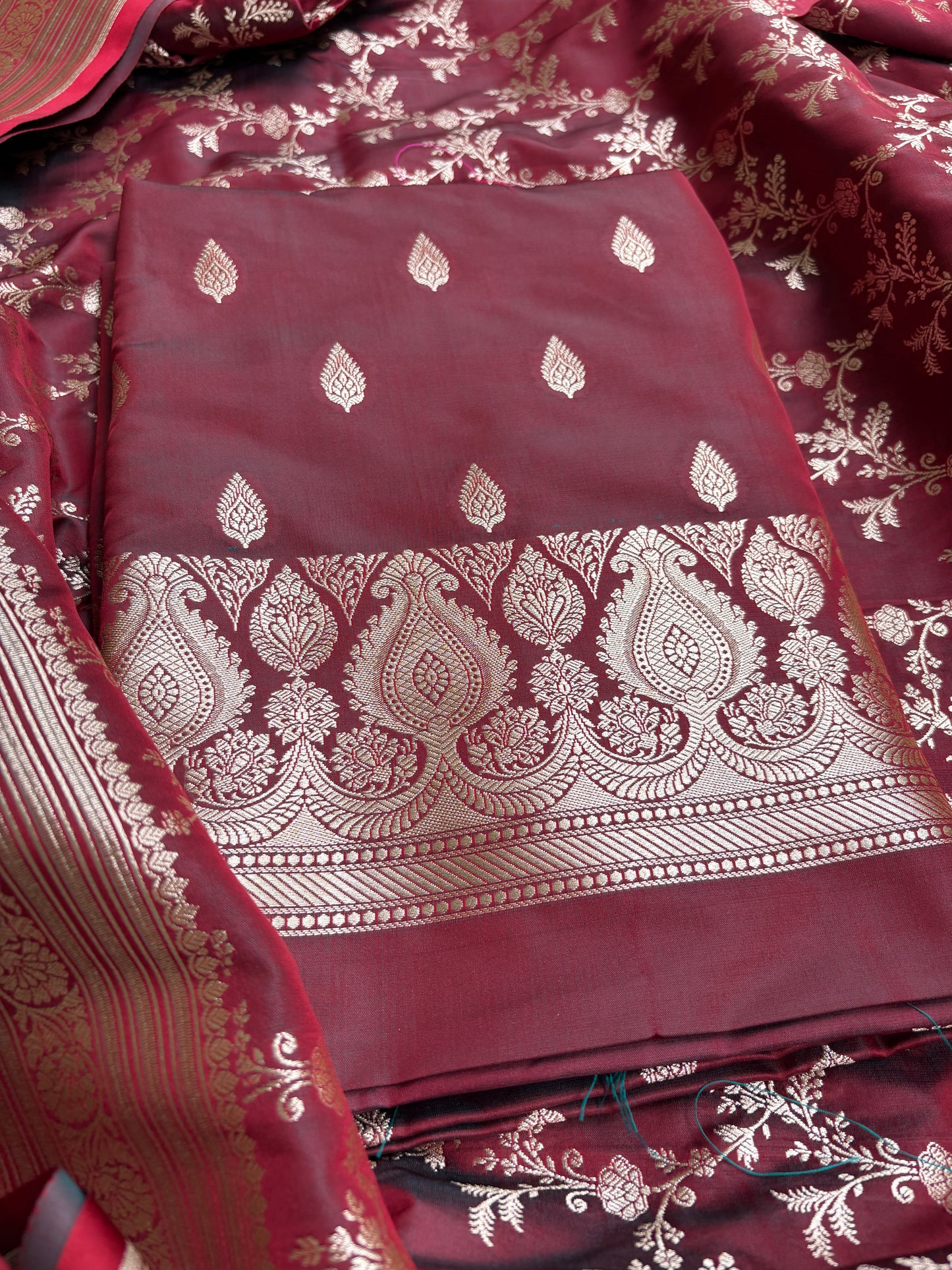 Maroon mashru silk suit set