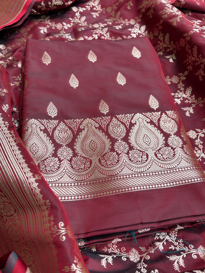 Maroon mashru silk suit set