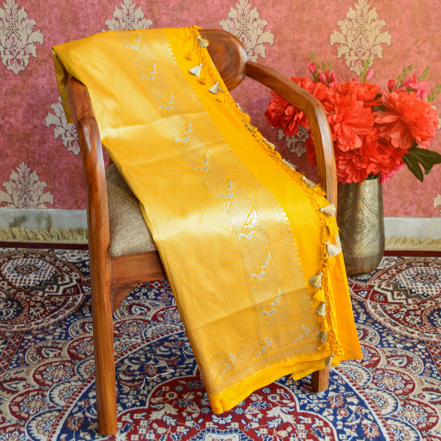 Bright Yellow Mashru Silk Saree