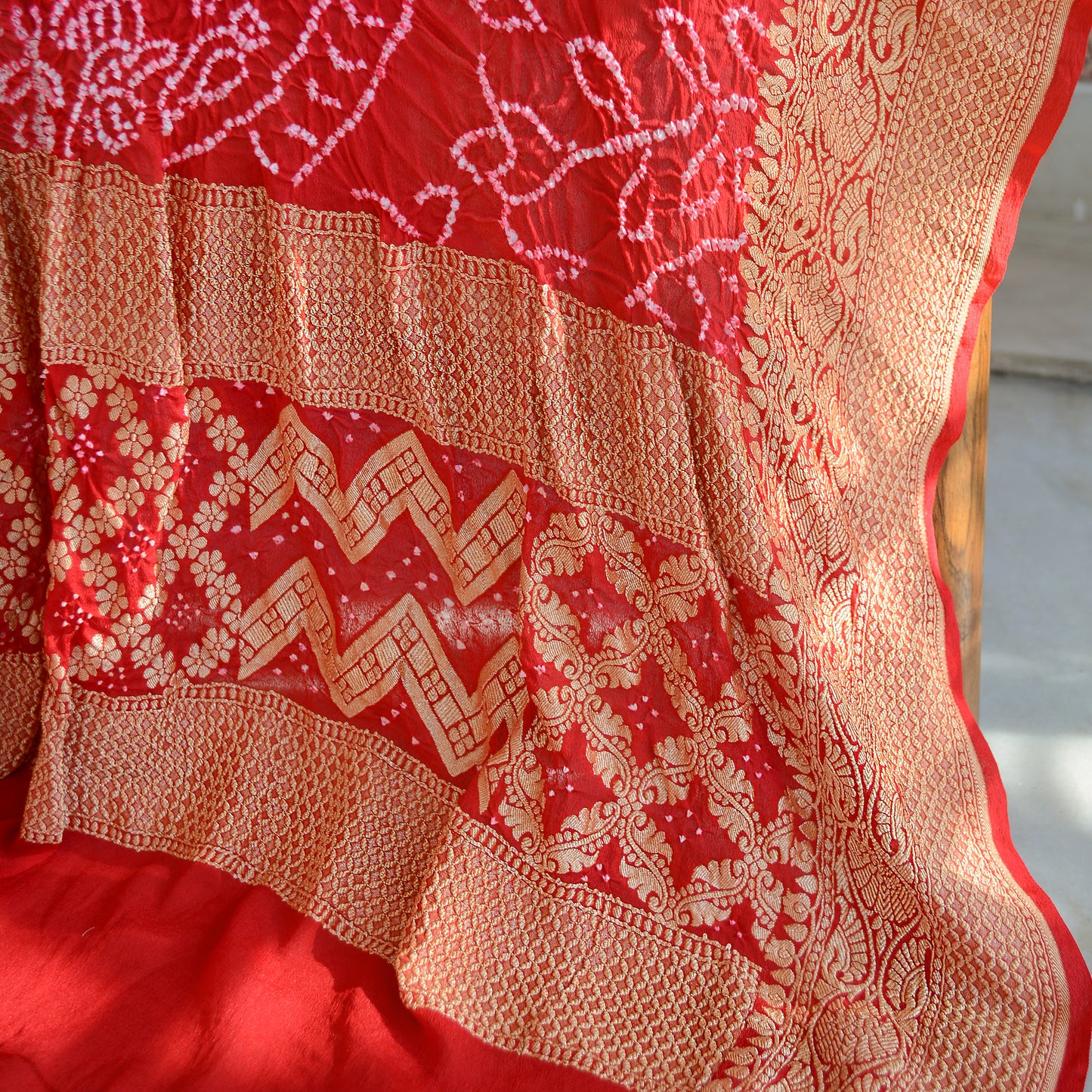 Pink Khaddi georgette rai bandhej dupatta
