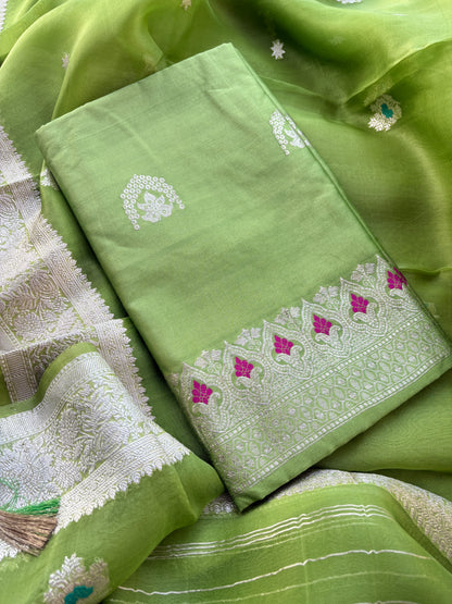 Green silver zari suit set