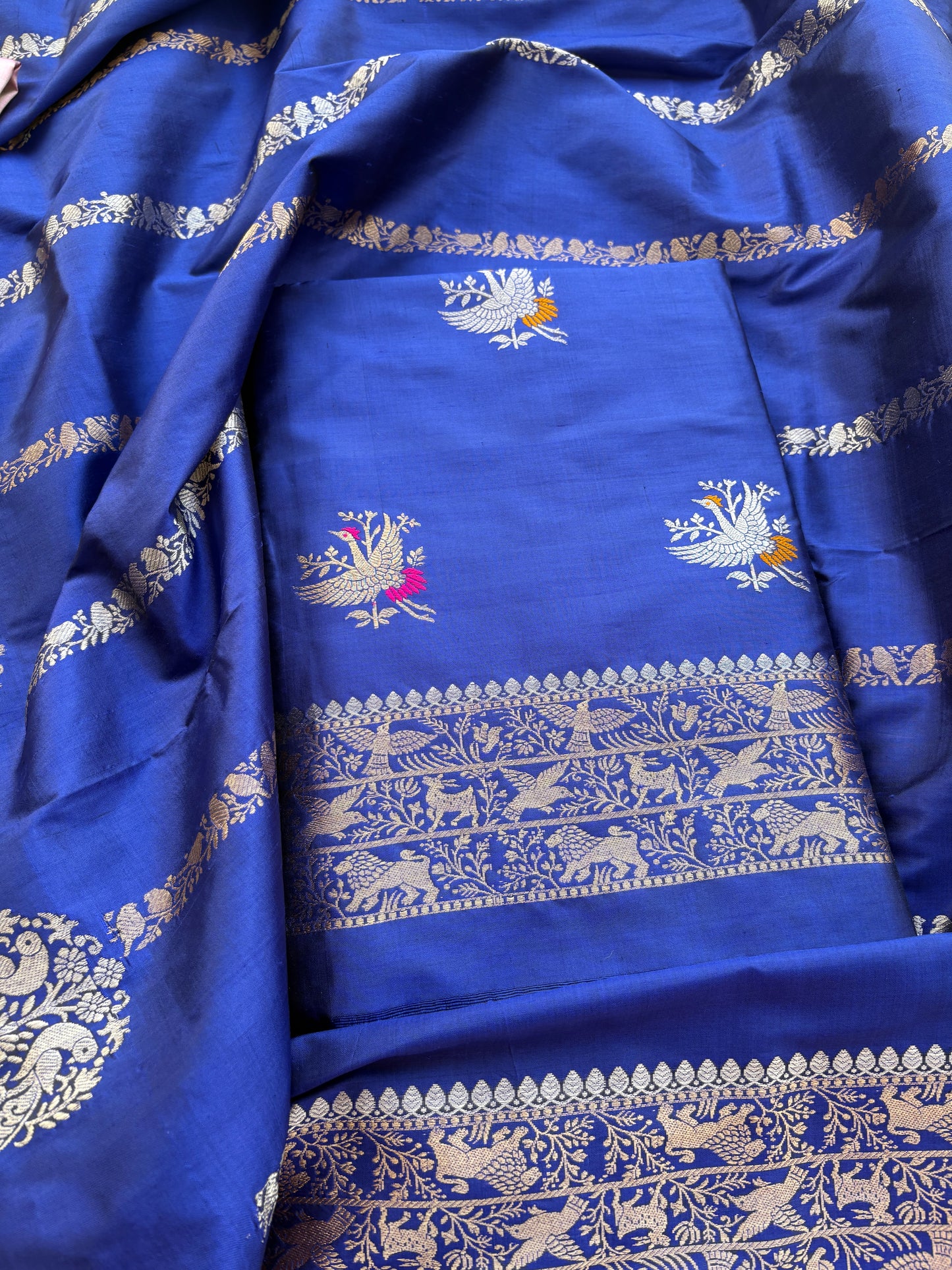 Blue katan by katan silk kadhwa suit set