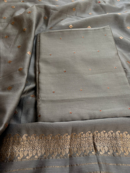 Grey handloom silk kadhwa suit set