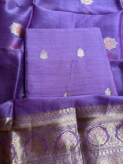 Lavender pure silk kadhwa suit set