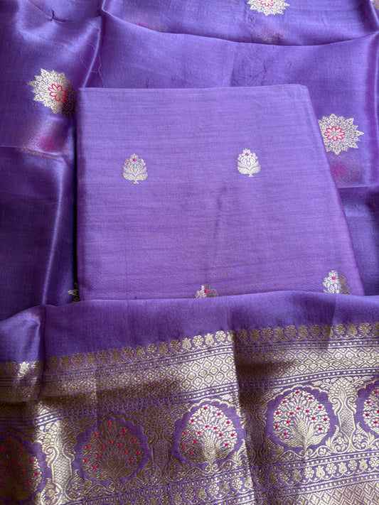 Lavender pure silk kadhwa suit set