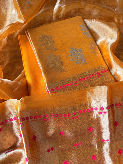 Yellow tissue kadhwa 3 piece suit set