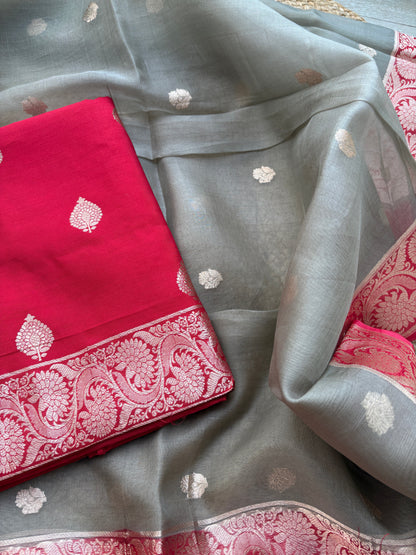 Red Chiniya silk kadhwa shaded dupatta