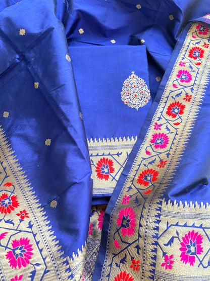 Blue katan by Katan silk kadhwa paithani weave suit set