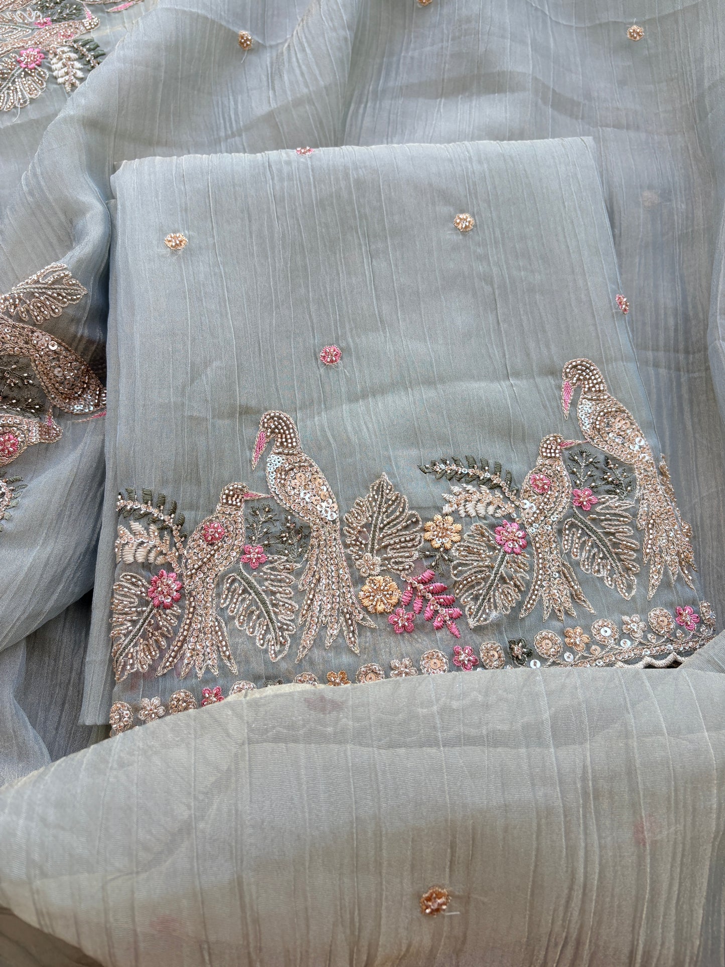 Sea blue hand embroidered Suit set