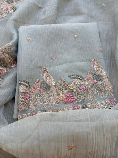 Sea blue hand embroidered Suit set