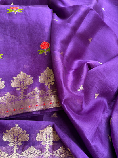 Purple kora kadhwa silk suit set