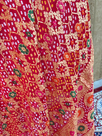 Red bandhani meenakari dupatta