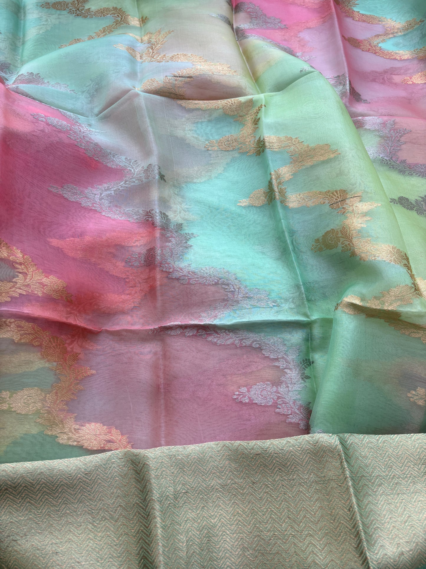 Pink kora silk with rangkata dupatta