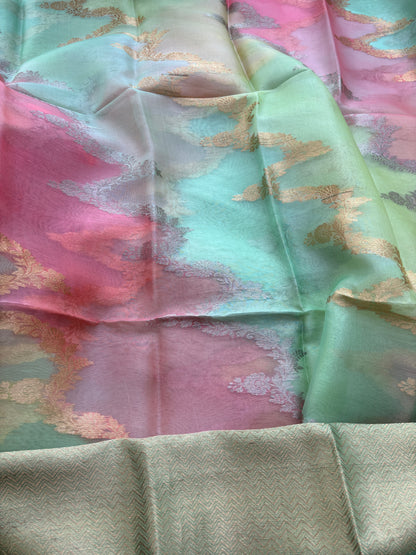Pink kora silk with rangkata dupatta