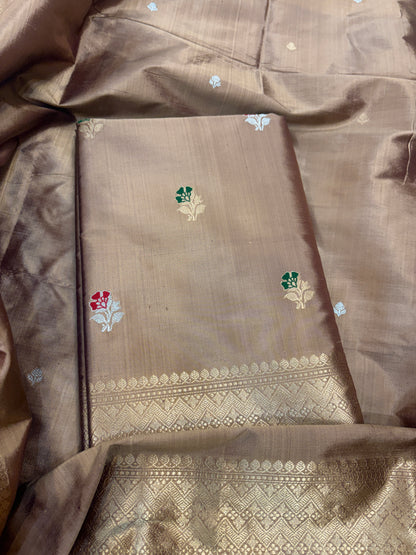Earthy color katan silk kadhwa suit set