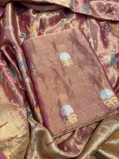 Pink tissue kadhwa suit with jaal dupatta