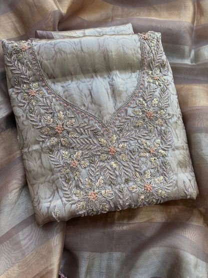 Tissue brocade embroidered suit set