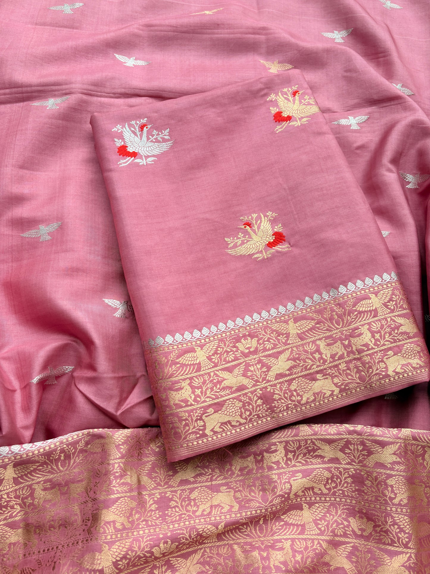 Peach mango silk kadhwa suit set
