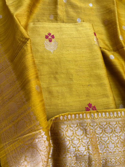 Yellow raw silk kadhwa suit set