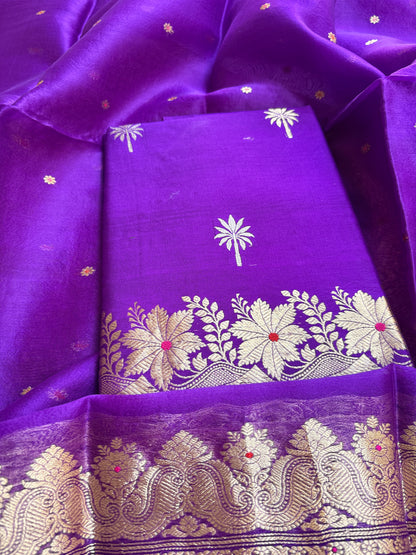 Purple Chiniya kadhwa silk suit set