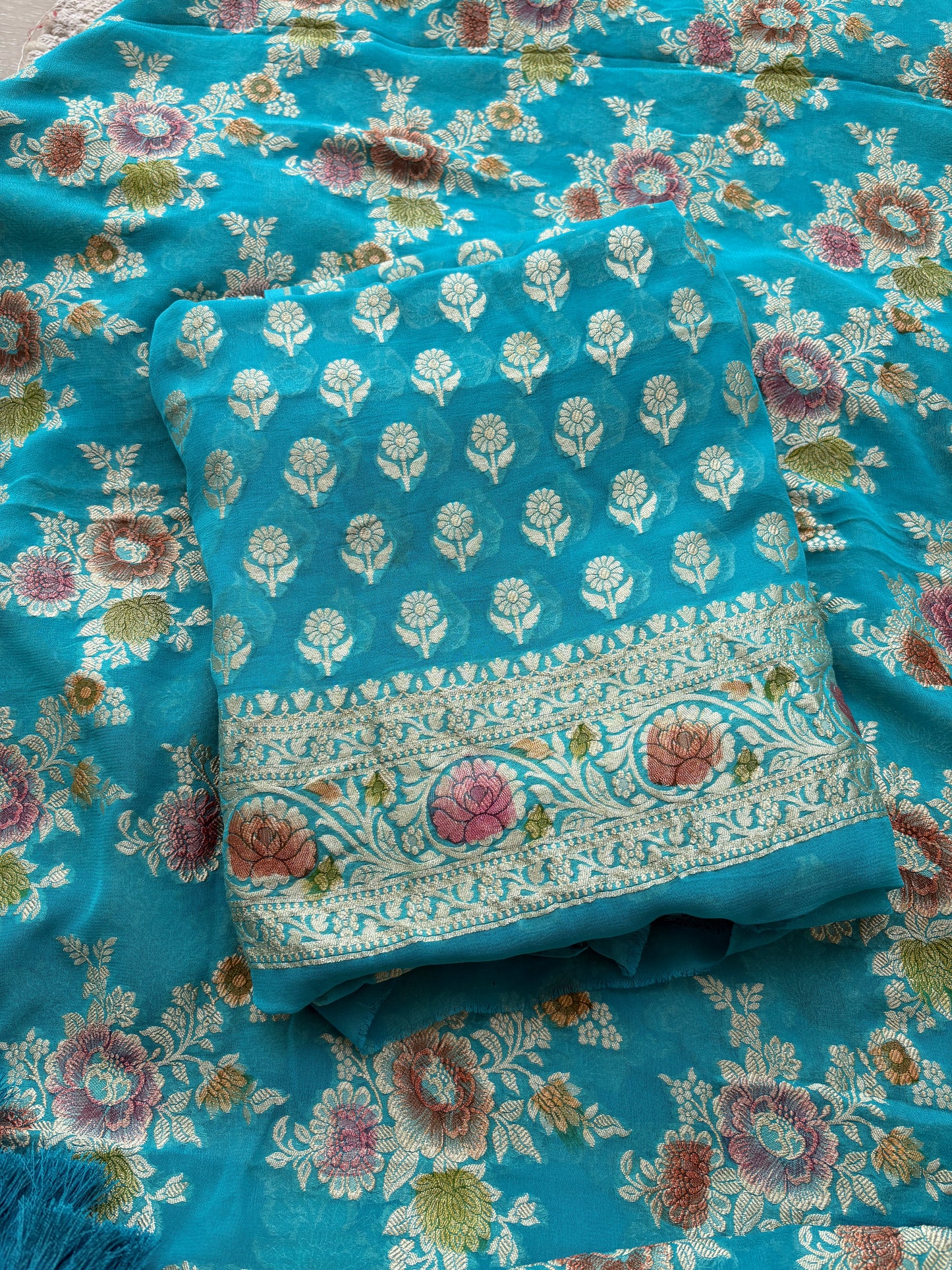 Blue Khaddi georgette suit set
