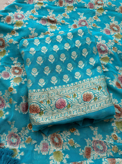 Blue Khaddi georgette suit set