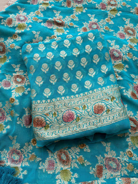 Blue Khaddi georgette suit set