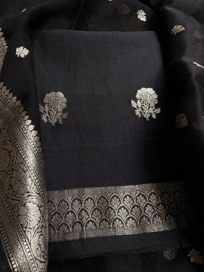 Black silver zari Chiniya silk suit set