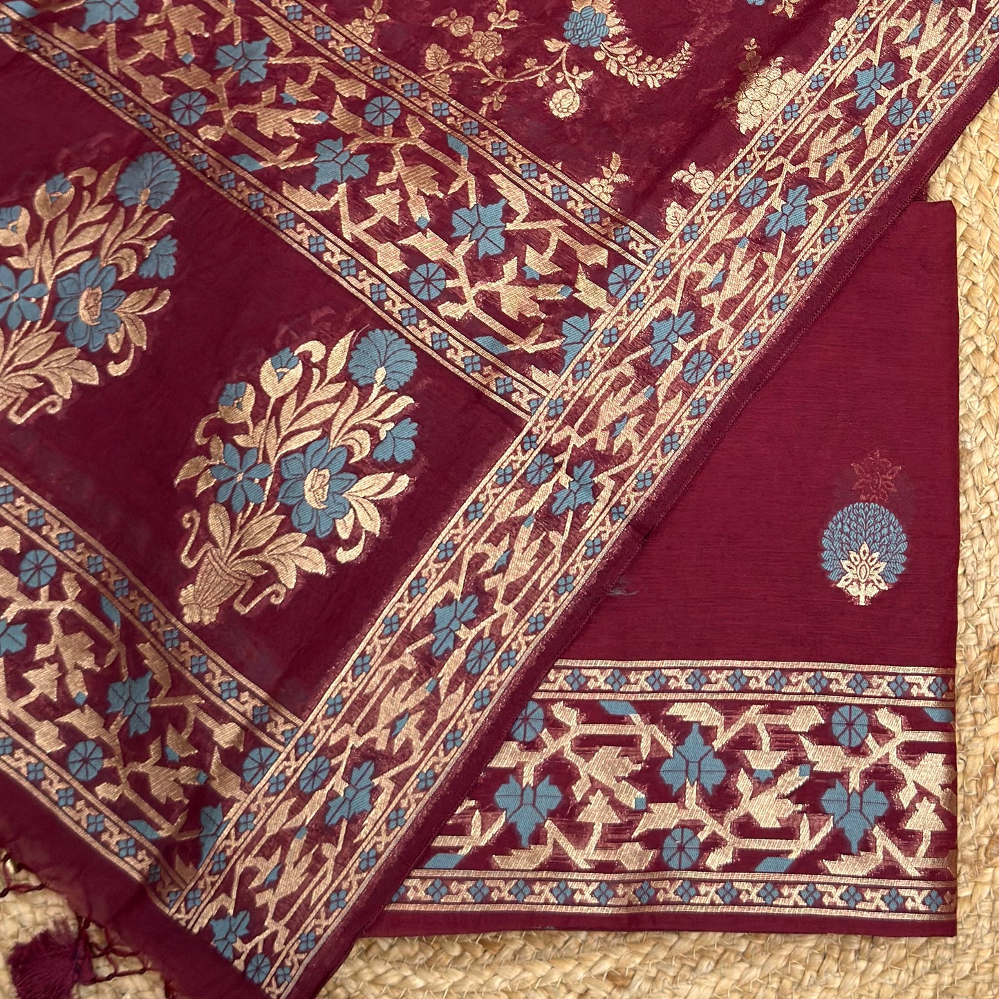 Maroon Chanderi paithani suit set