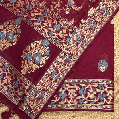 Maroon Chanderi paithani suit set