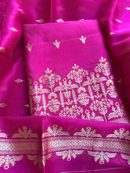 Pink raw mango silk kadhwa suit set