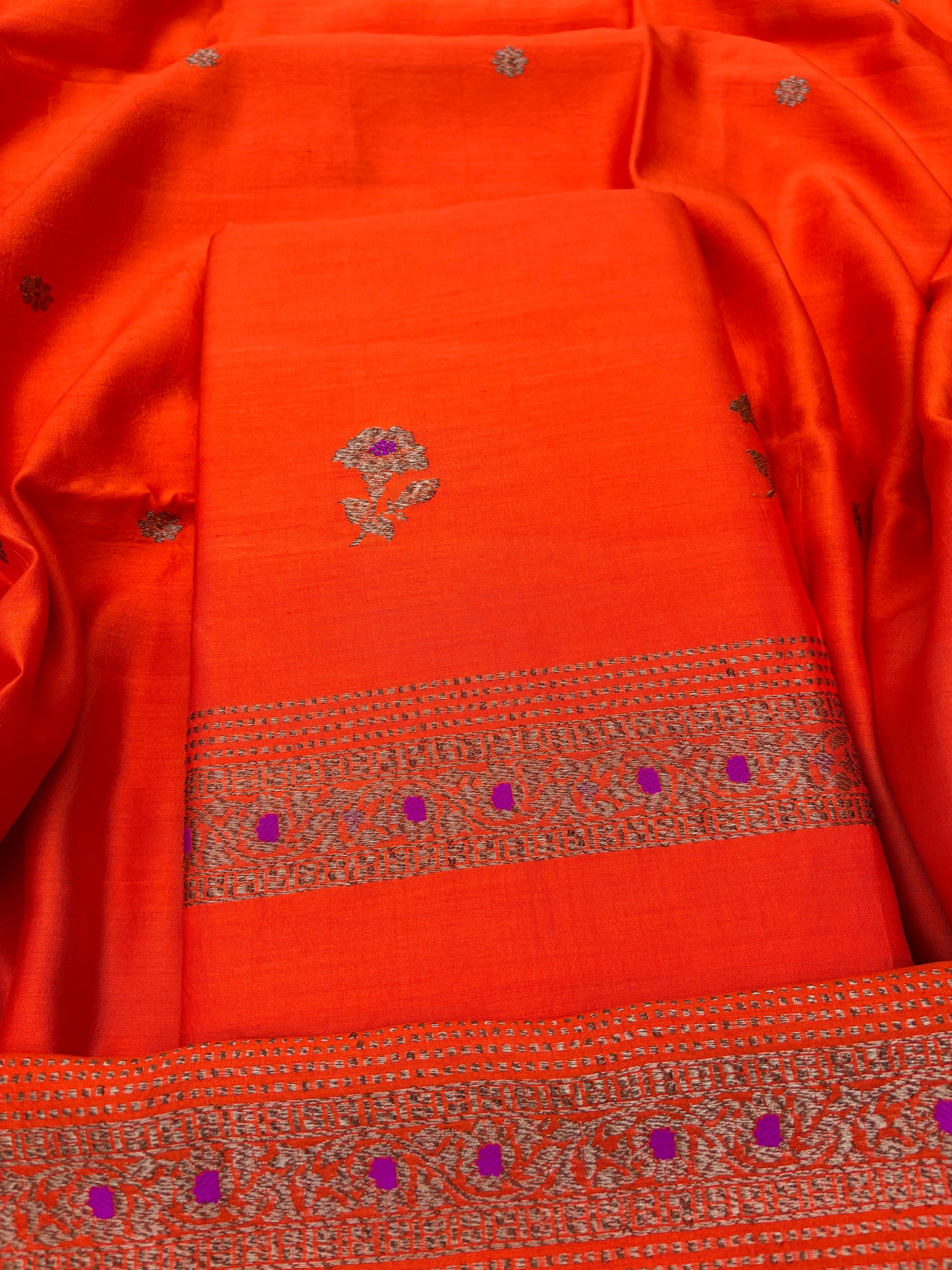 Orange Chiniya silk 3 piece suit set