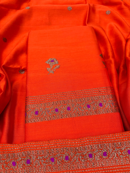 Orange Chiniya silk 3 piece suit set