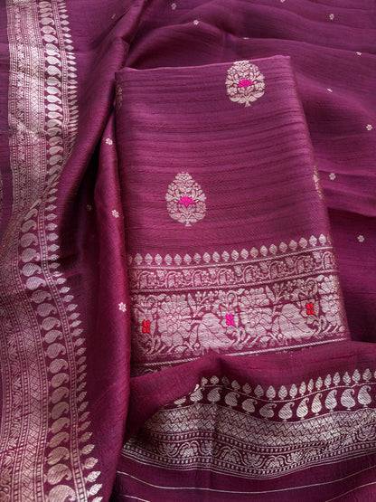 Wine raw silk tussar kadhwa suit set