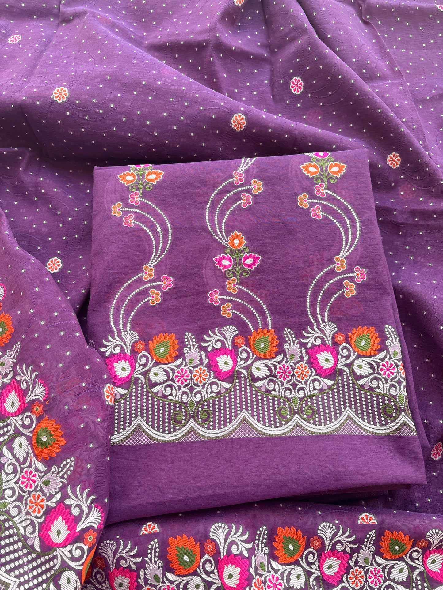 Purple Chanderi cotton tilfi weaving suit set