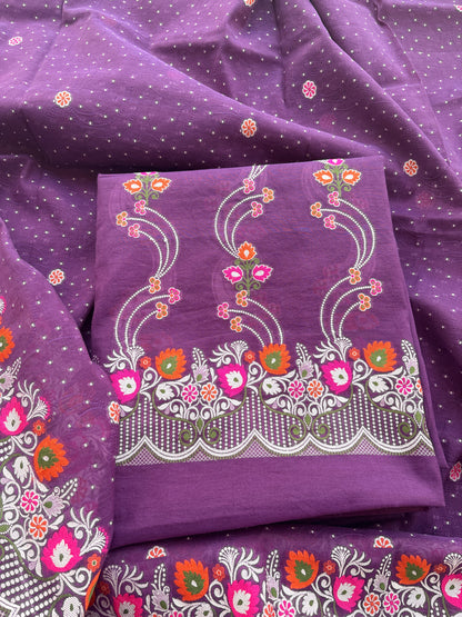 Purple Chanderi cotton tilfi weaving suit set