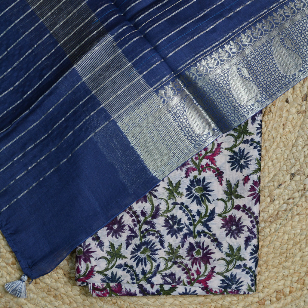 Printed Chanderi silk shirt with pintuck dupatta